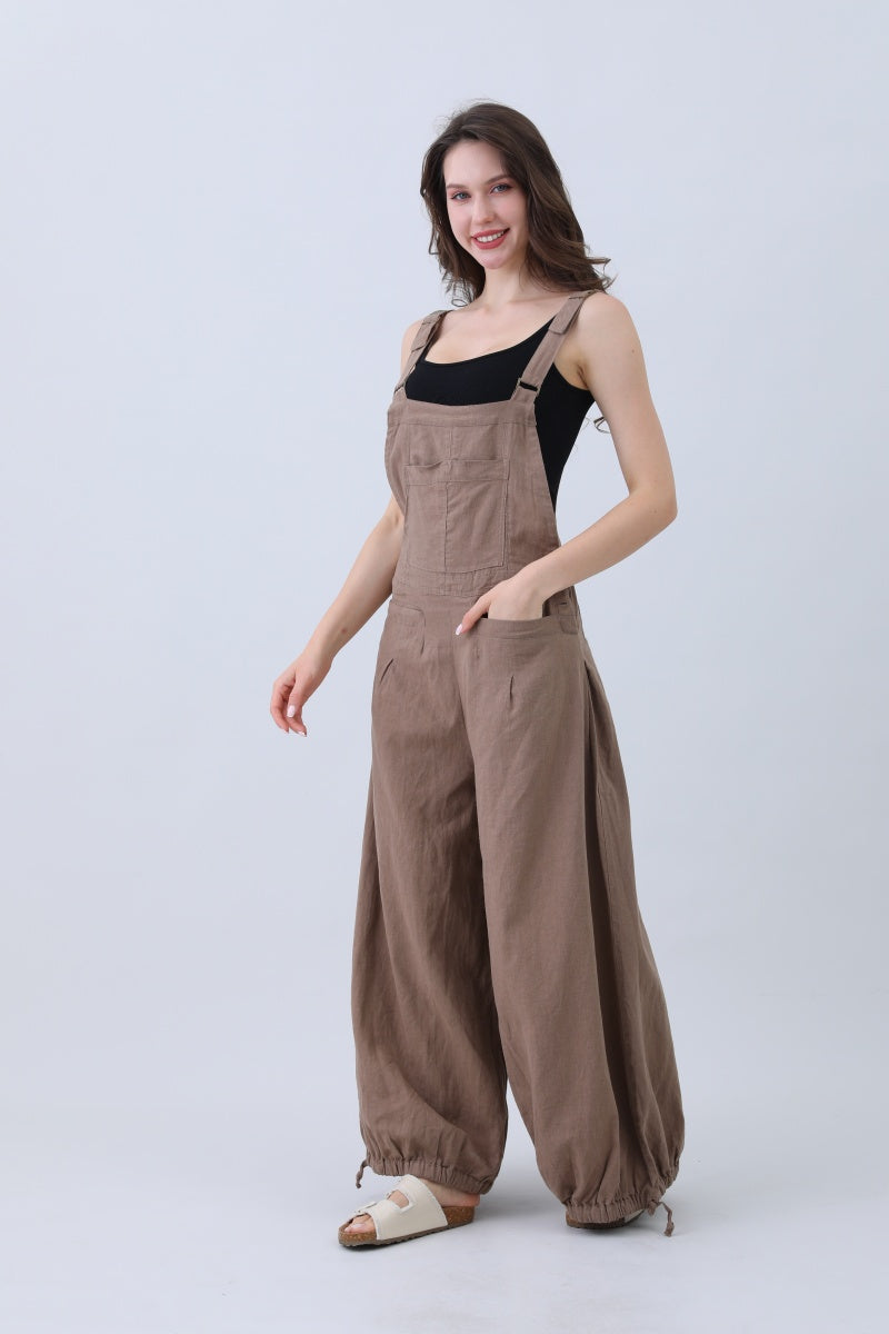 Linen Wide-Leg Jumpsuit – Adjustable Cuffs - NeoKira Unlimited