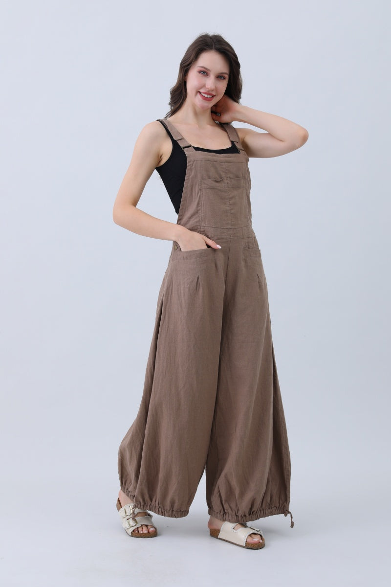 Linen Wide-Leg Jumpsuit – Adjustable Cuffs - NeoKira Unlimited