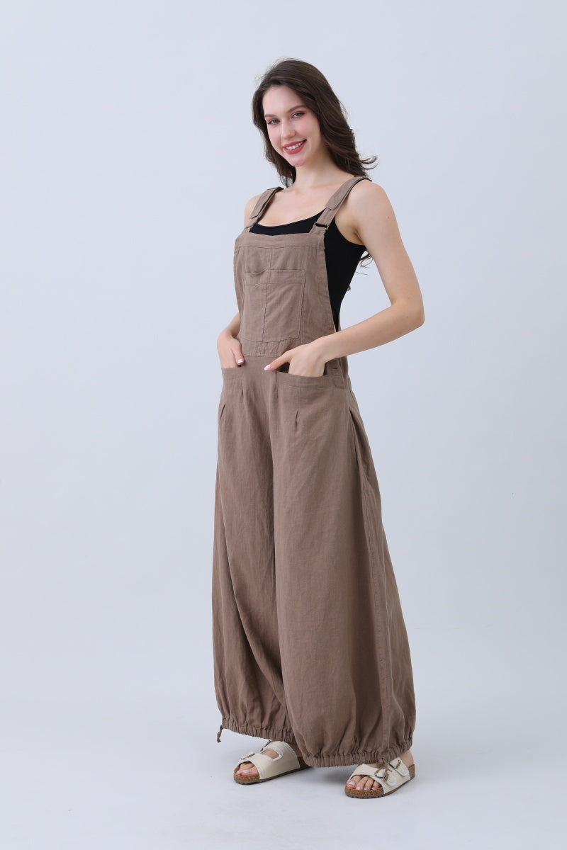 Linen Wide-Leg Jumpsuit – Adjustable Cuffs - NeoKira Unlimited