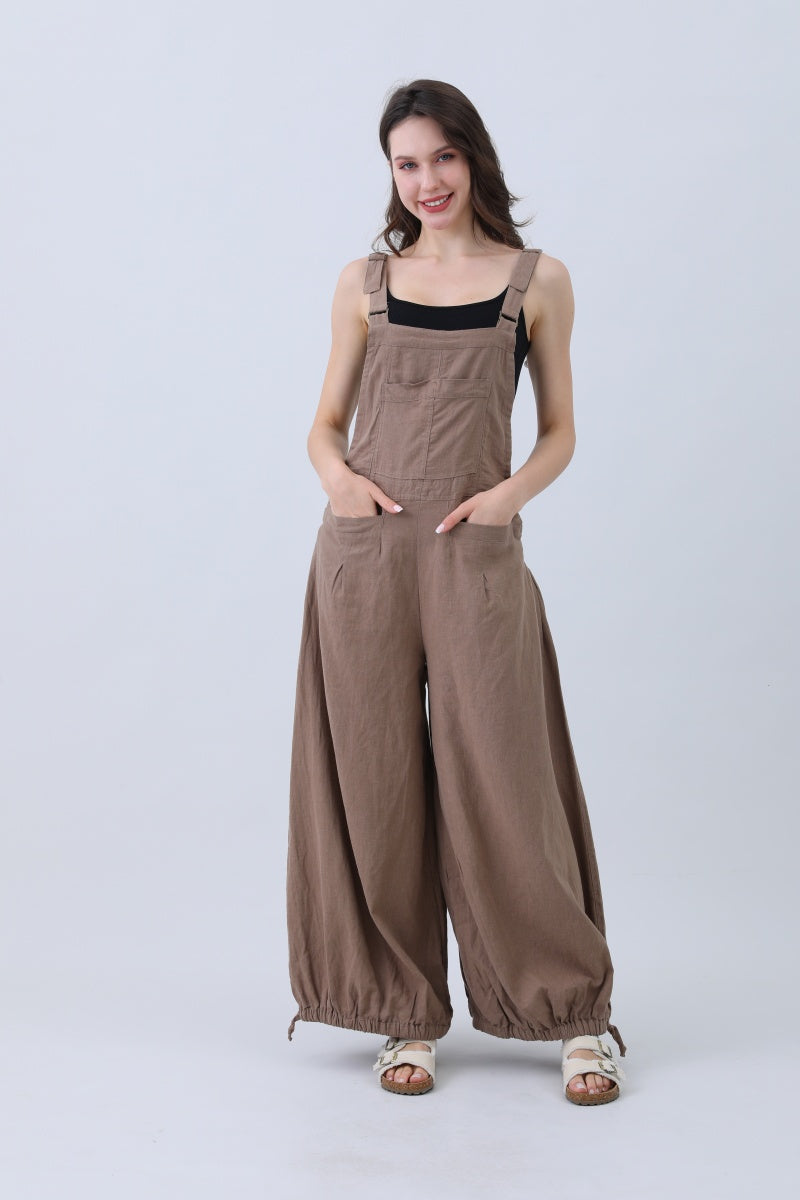Linen Wide-Leg Jumpsuit – Adjustable Cuffs - NeoKira Unlimited