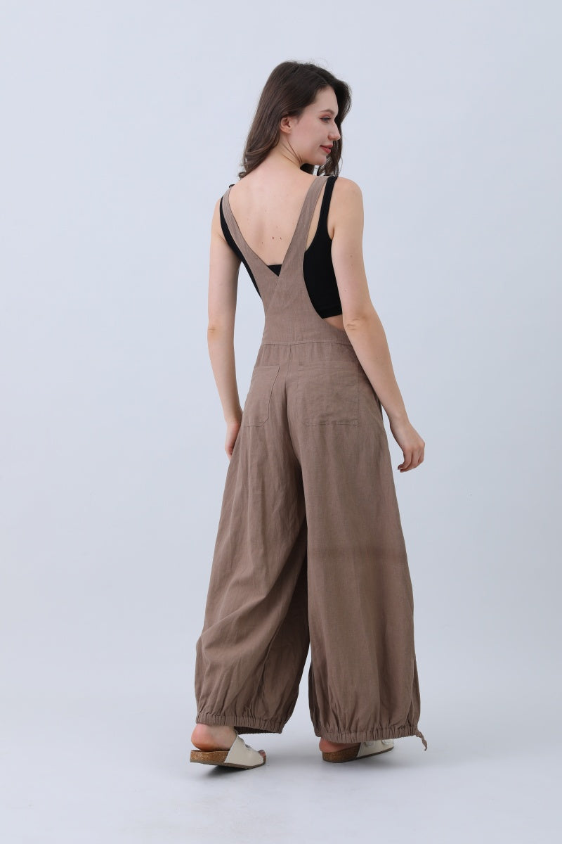 Linen Wide-Leg Jumpsuit – Adjustable Cuffs - NeoKira Unlimited