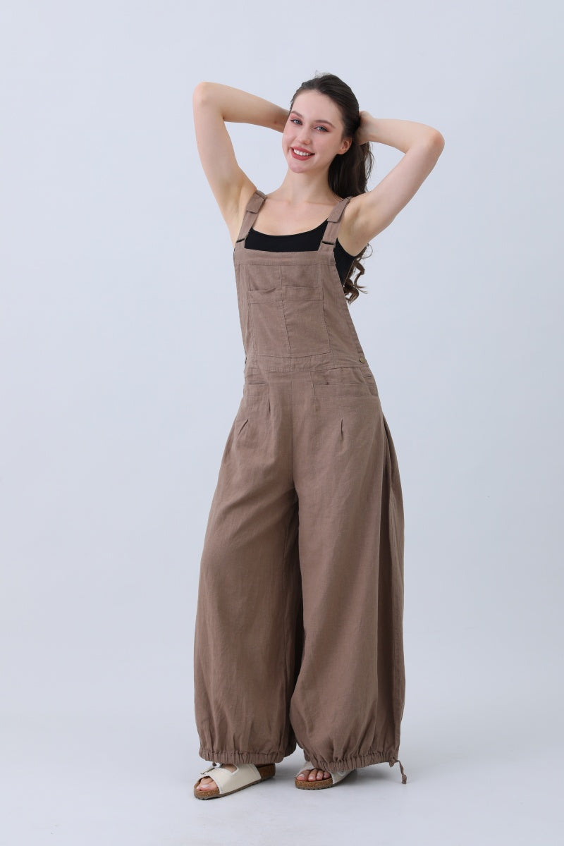 Linen Wide-Leg Jumpsuit – Adjustable Cuffs - NeoKira Unlimited