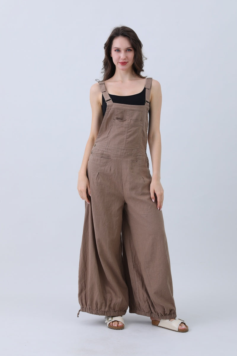 Linen Wide-Leg Jumpsuit – Adjustable Cuffs - NeoKira Unlimited