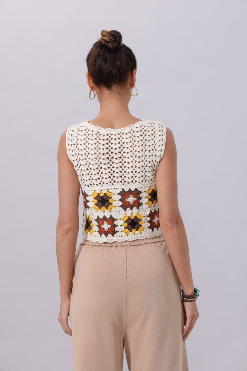 Boho Granny Square Crochet Vest - NeoKira Unlimited