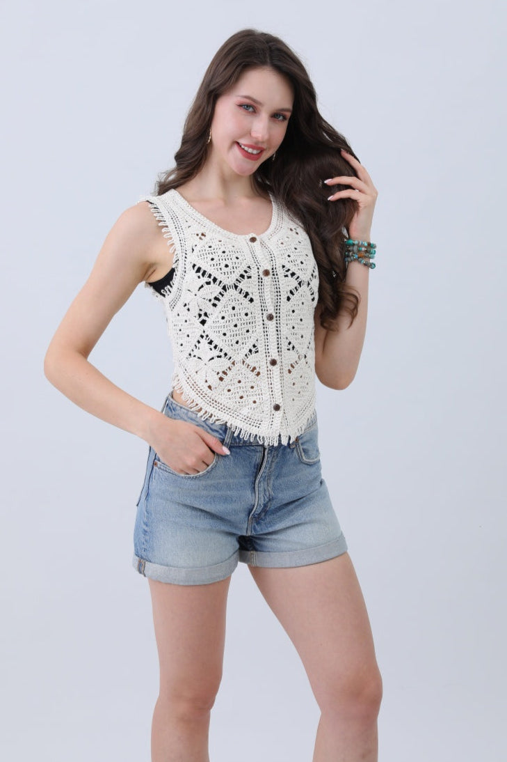 Boho Crochet Vest – Cotton Lace Summer Essential - NeoKira Unlimited