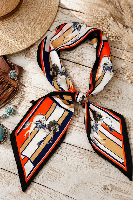 Equine Muse: Artistic Horse & Geometric Print Silky Scarf - NeoKira Unlimited