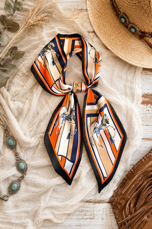 Equine Muse: Artistic Horse & Geometric Print Silky Scarf - NeoKira Unlimited