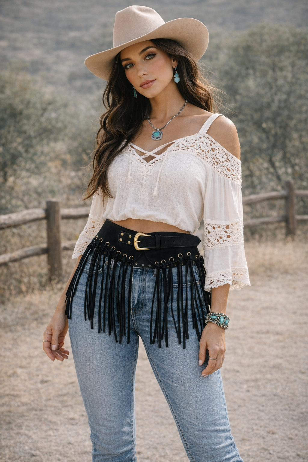 Boho Rodeo: Western Style Fringe Embellished Suede Corset Belt - NeoKira Unlimited