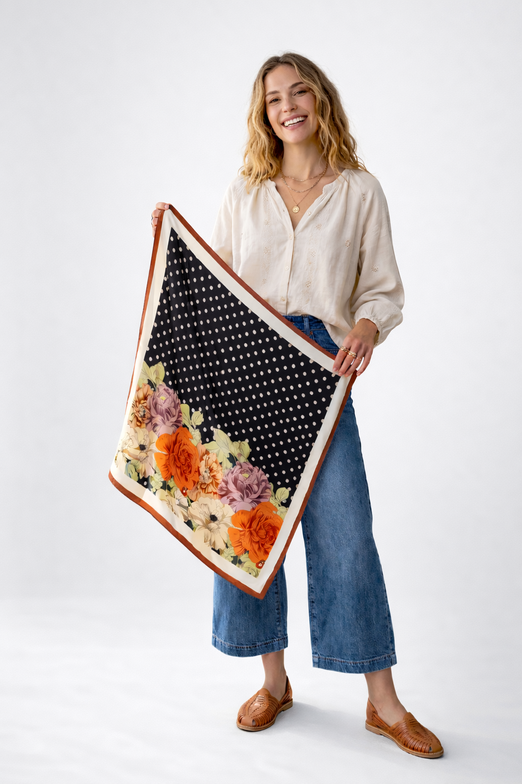 Polka Dot & Floral Reversible Bandana - Two-Way Silky Scarf - NeoKira Unlimited