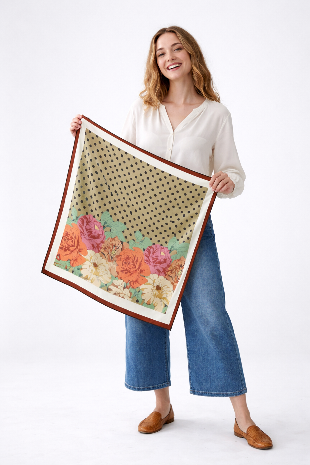 Polka Dot & Floral Reversible Bandana - Two-Way Silky Scarf - NeoKira Unlimited