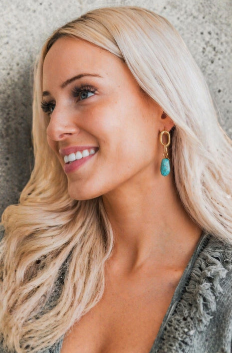 Turquoise Stone Drop Chain Earrings - NeoKira Unlimited