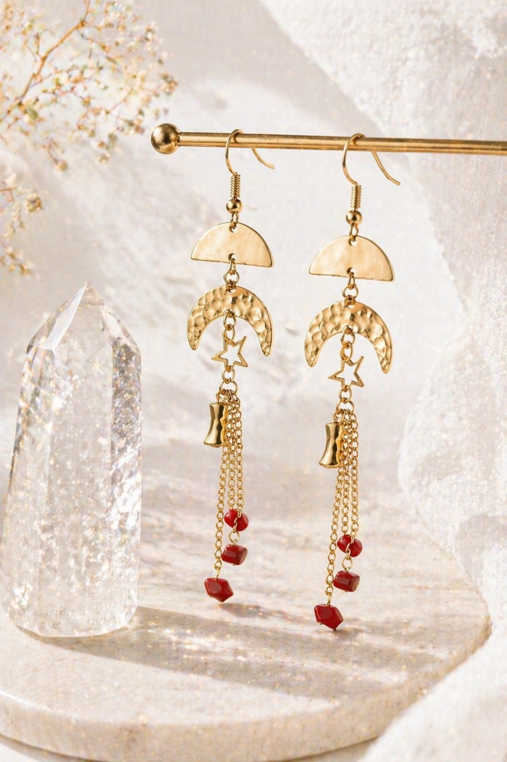 Gold Fan & Moon Drop Dangle Earring - NeoKira Unlimited