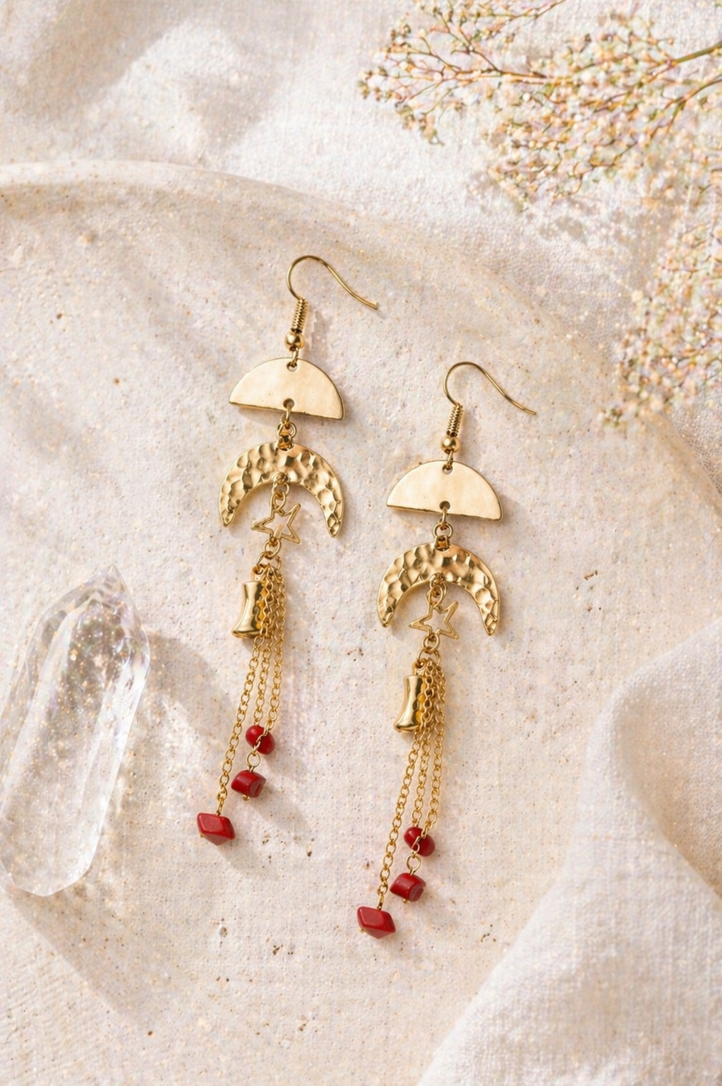 Gold Fan & Moon Drop Dangle Earring - NeoKira Unlimited