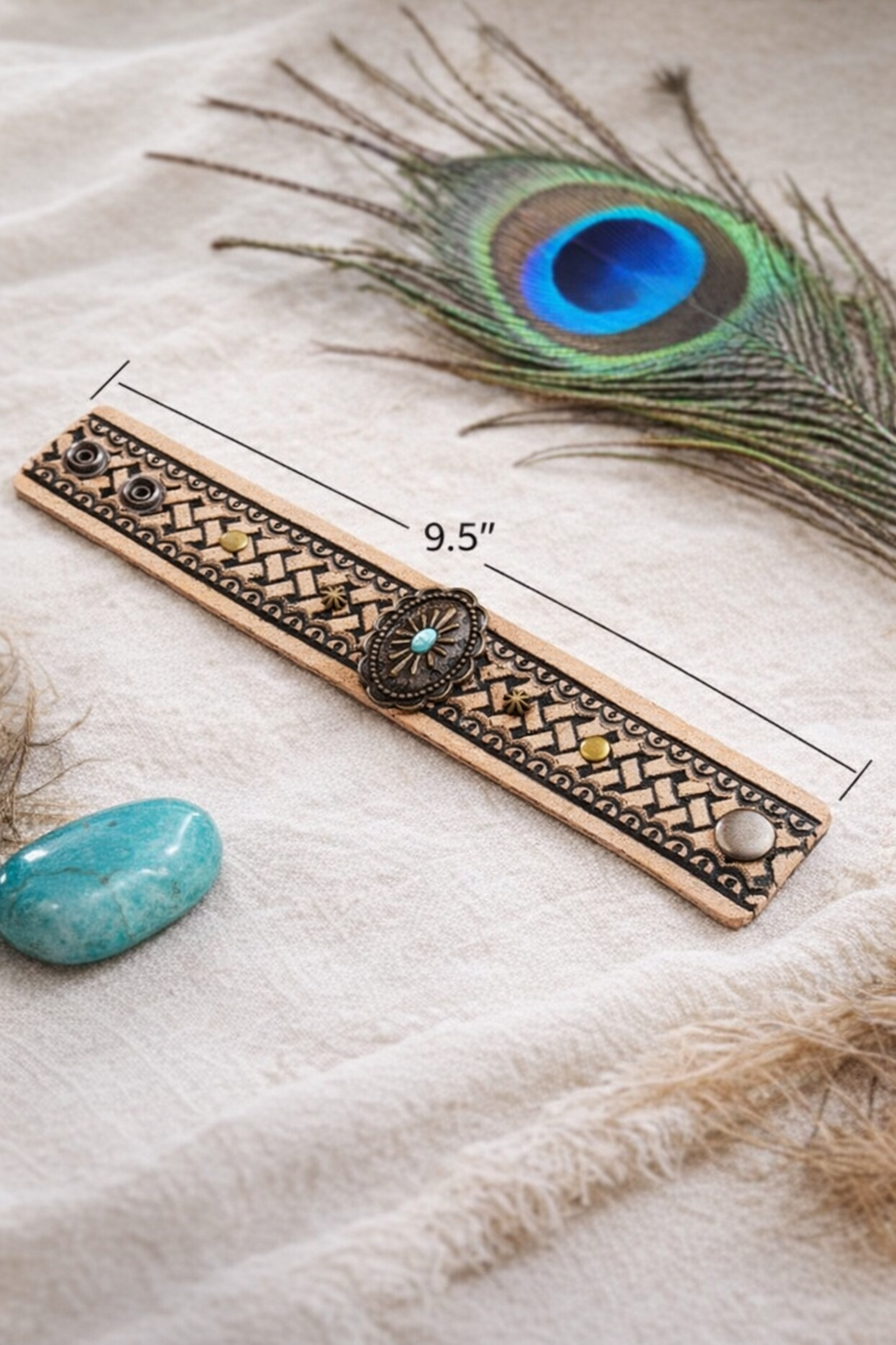 Desert Muse: Bohemian Vintage Turquoise Leather Cuff-Band Bracelet - NeoKira Unlimited