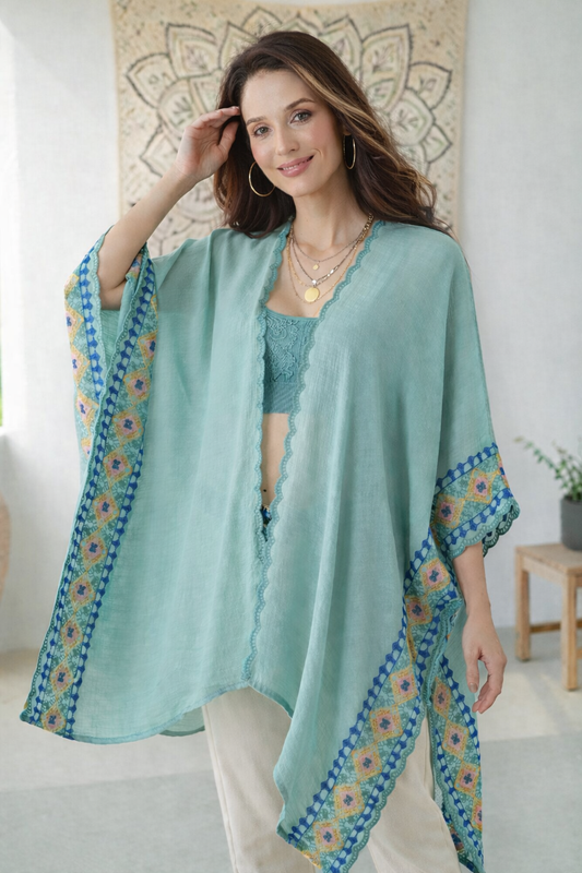 Gypsy Soul: Bohemian Embroidered Trim Kimono - NeoKira Unlimited