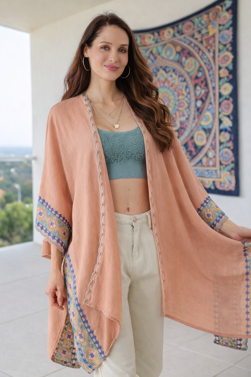 Gypsy Soul: Bohemian Embroidered Trim Kimono - NeoKira Unlimited