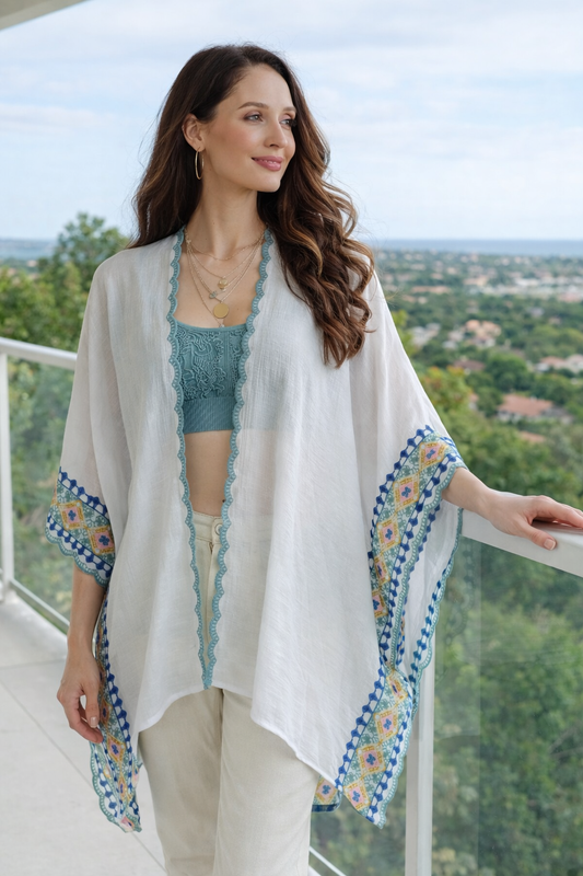 Gypsy Soul: Bohemian Embroidered Trim Kimono - NeoKira Unlimited