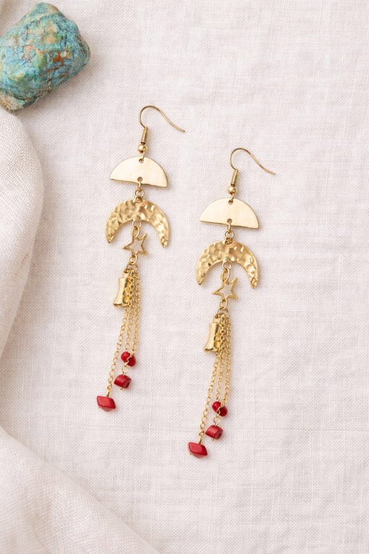 Gold Fan & Moon Drop Dangle Earring - NeoKira Unlimited