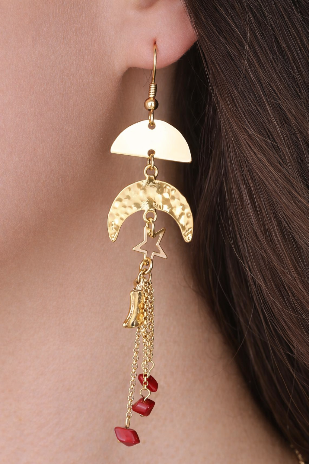 Gold Fan & Moon Drop Dangle Earring - NeoKira Unlimited