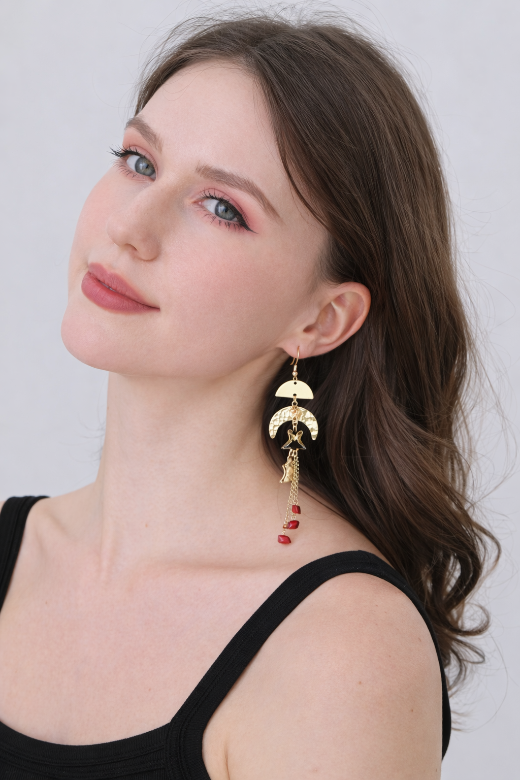 Gold Fan & Moon Drop Dangle Earring - NeoKira Unlimited