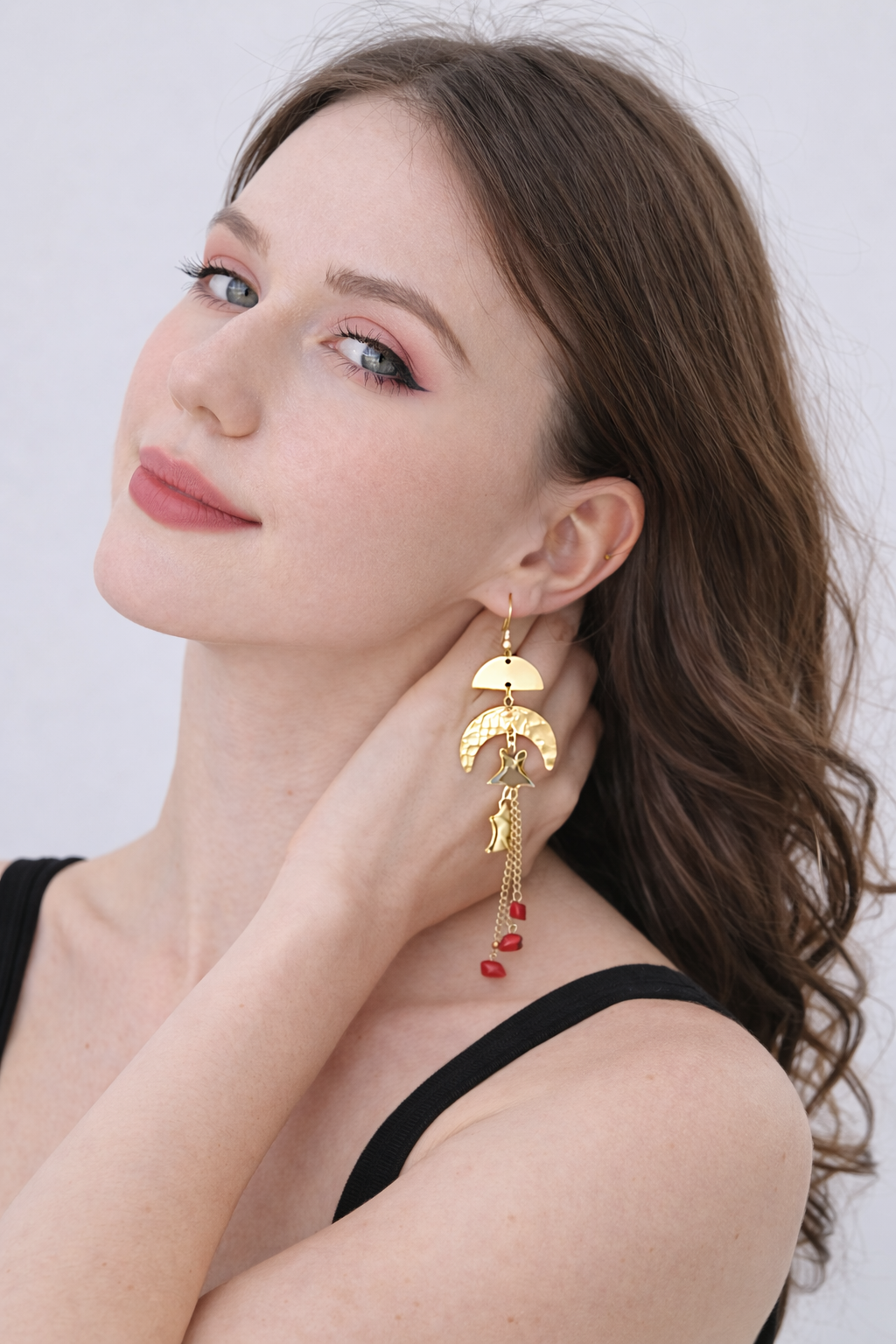 Gold Fan & Moon Drop Dangle Earring - NeoKira Unlimited
