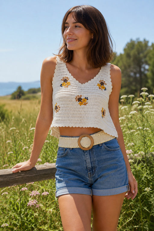 Whipstitch Raffia Belt with Wooden Round Buckle - NeoKira Unlimited