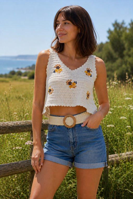 Whipstitch Raffia Belt with Wooden Round Buckle - NeoKira Unlimited