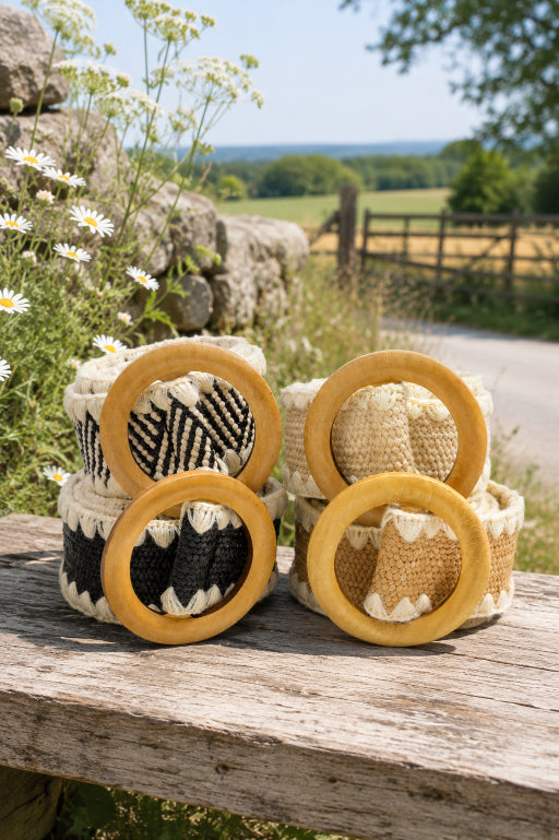 Whipstitch Raffia Belt with Wooden Round Buckle - NeoKira Unlimited