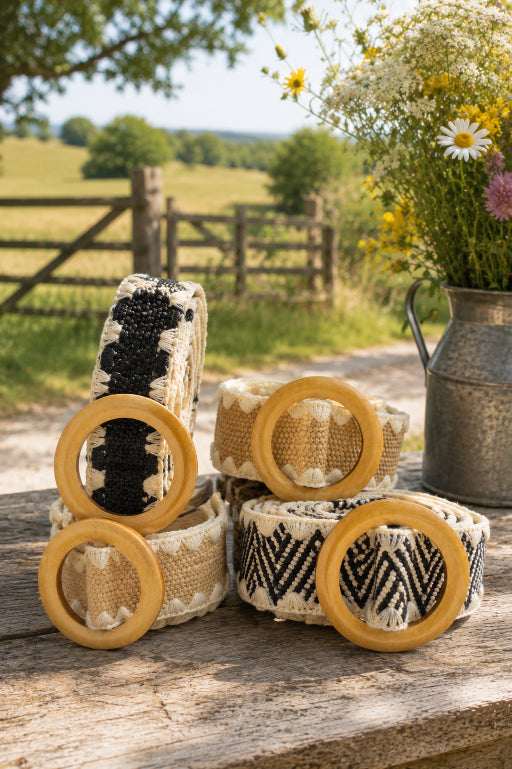 Whipstitch Raffia Belt with Wooden Round Buckle - NeoKira Unlimited