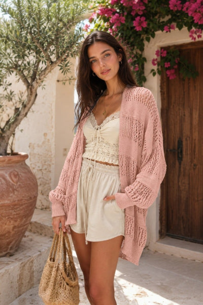 Breeze & Boho: Loose Fit Lightweight Crochet Knit Cardigan - NeoKira Unlimited
