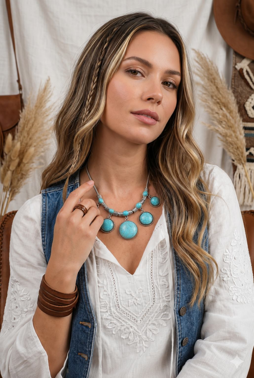 Turquoise Round Charms Silver Plated Link Necklace - NeoKira Unlimited