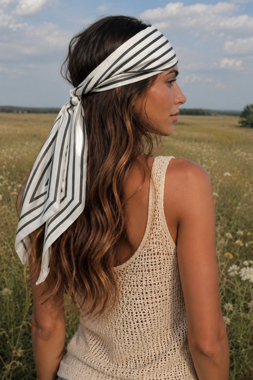 Effortless Chic: French Styles Striped Satin Silky Skinny Scarf - NeoKira Unlimited