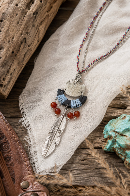 Vintage Tribal Thread & Silver Feather Necklace - NeoKira Unlimited