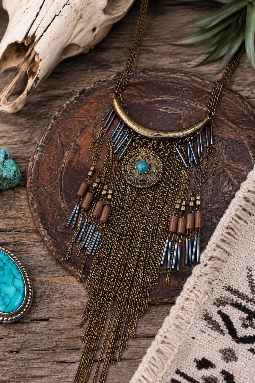 Antique Gold Turquoise Fringe Necklace - NeoKira Unlimited