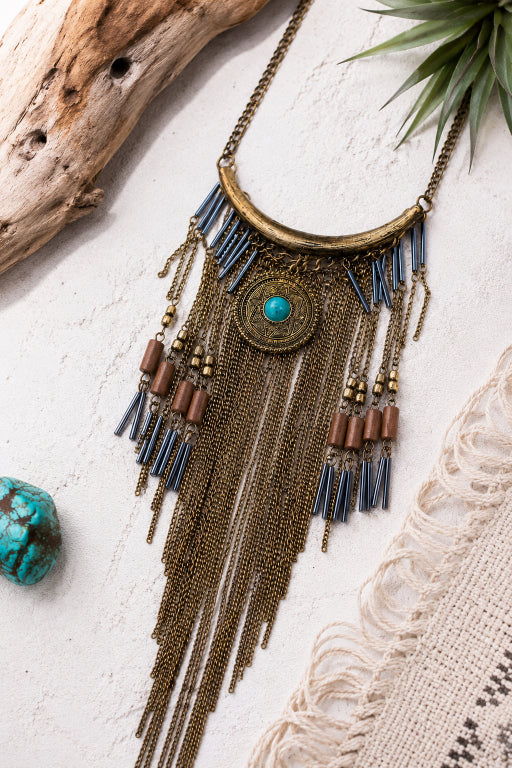Antique Gold Turquoise Fringe Necklace - NeoKira Unlimited