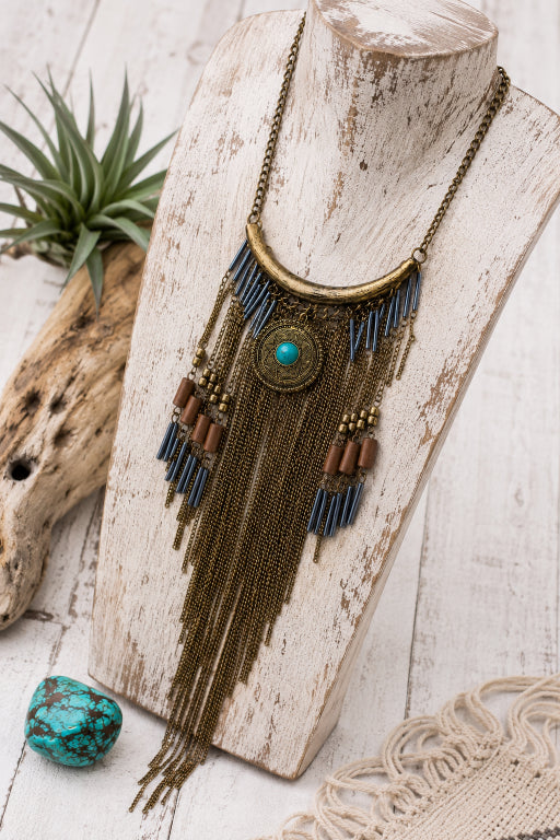 Antique Gold Turquoise Fringe Necklace - NeoKira Unlimited