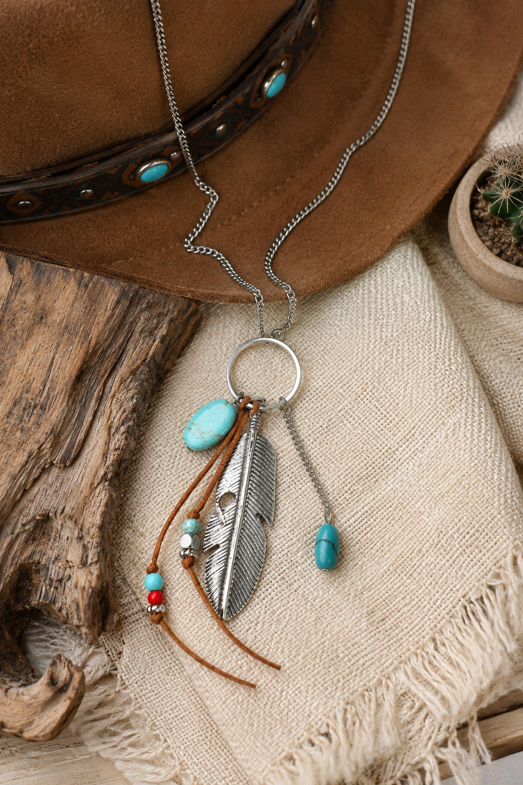 Feather Turquoise Charm Necklace - NeoKira Unlimited