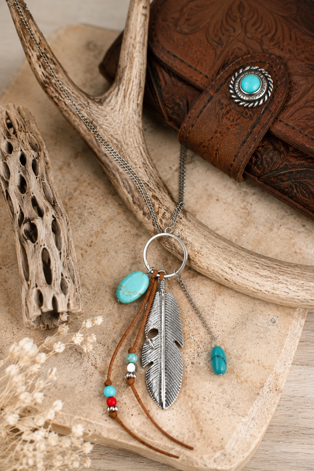 Feather Turquoise Charm Necklace - NeoKira Unlimited