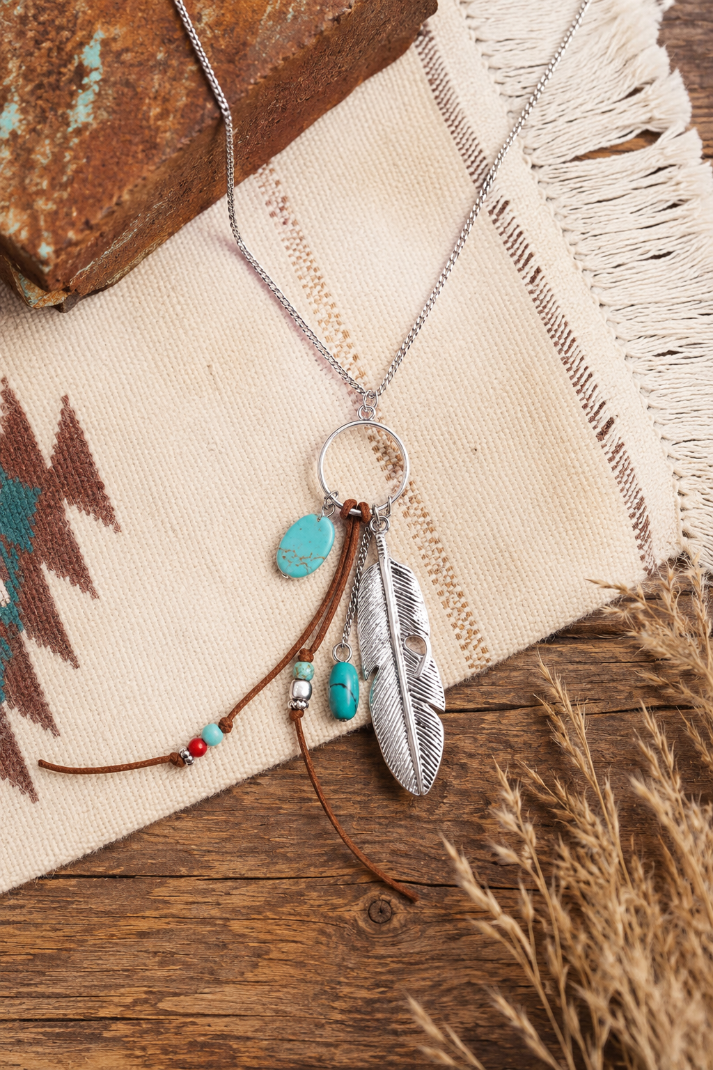 Feather Turquoise Charm Necklace - NeoKira Unlimited