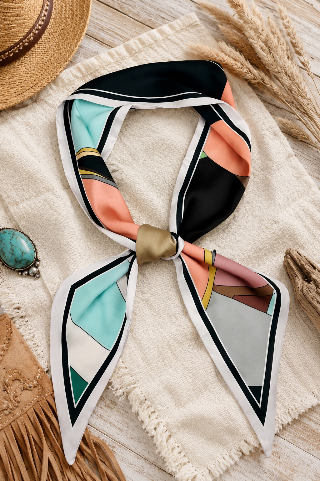 Bold Lines: Modern Geometric Color Block Silky Scarf - NeoKira Unlimited