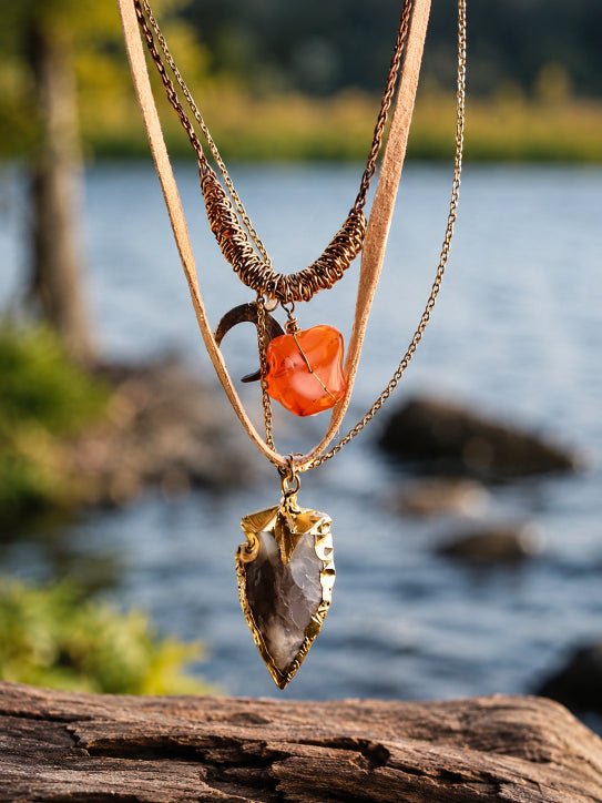 Carnelian & Brown Agate Suede Necklace - NeoKira Unlimited