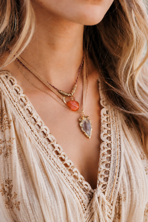 Carnelian & Brown Agate Suede Necklace - NeoKira Unlimited