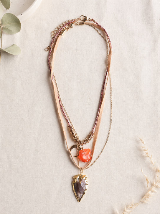 Carnelian & Brown Agate Suede Necklace - NeoKira Unlimited