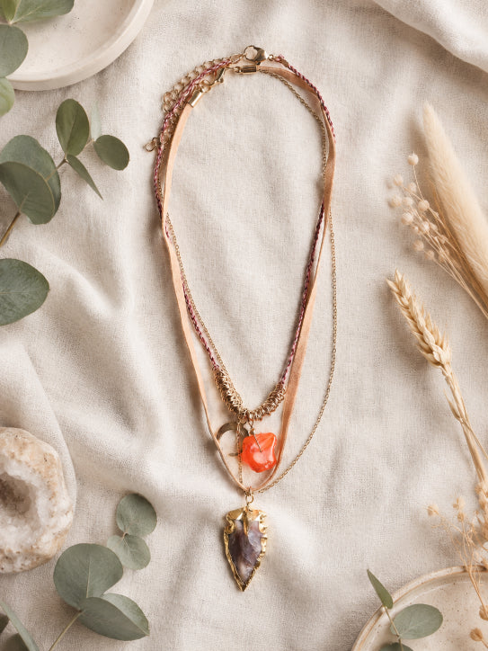 Carnelian & Brown Agate Suede Necklace - NeoKira Unlimited