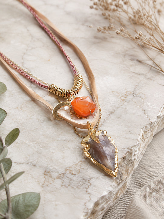 Carnelian & Brown Agate Suede Necklace - NeoKira Unlimited