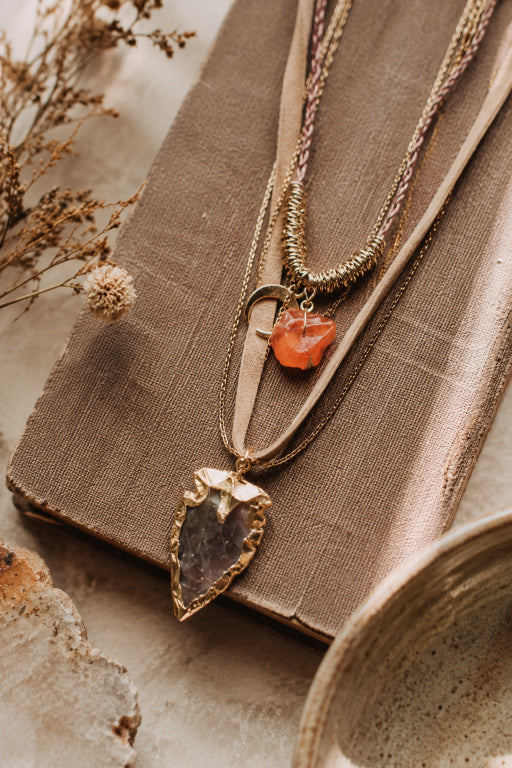 Carnelian & Brown Agate Suede Necklace - NeoKira Unlimited