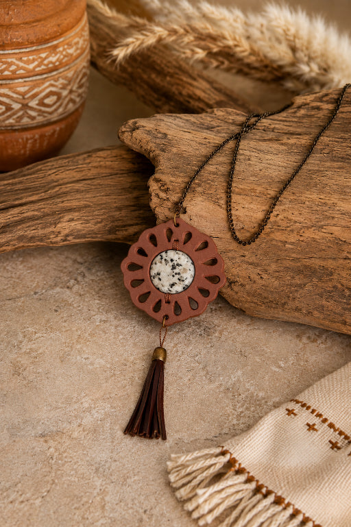Tribal Circle Pendant Necklace – Leather & Turquoise - NeoKira Unlimited