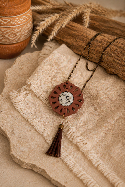 Tribal Circle Pendant Necklace – Leather & Turquoise - NeoKira Unlimited