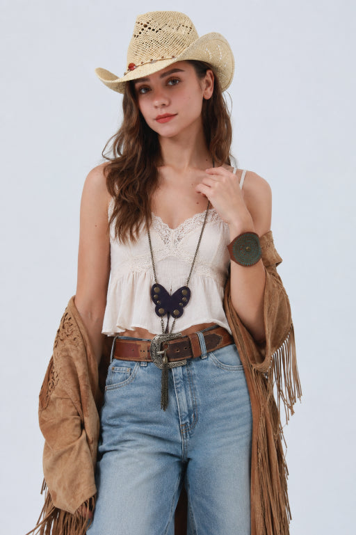Western Butterfly Necklace – Fringe & Stud Details - NeoKira Unlimited