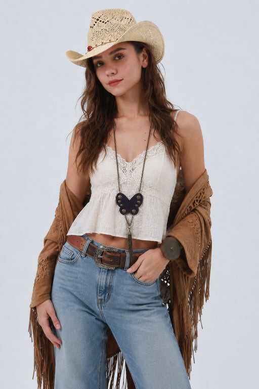 Western Butterfly Necklace – Fringe & Stud Details - NeoKira Unlimited